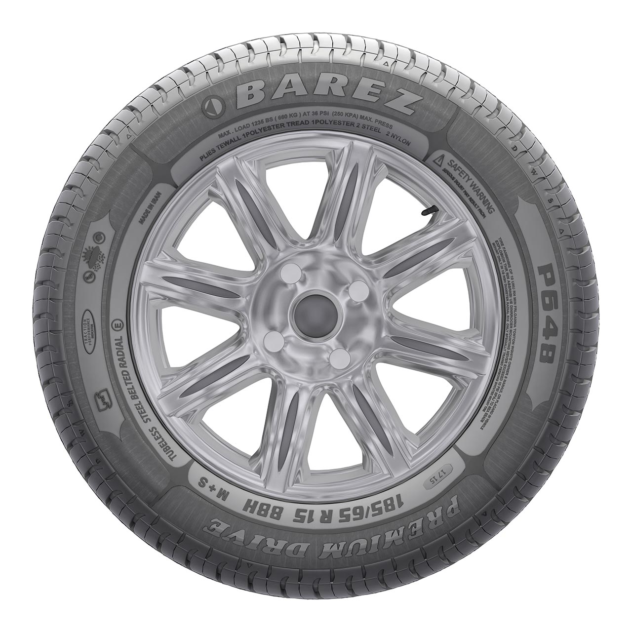 لاستیک خودرو رادیال بارز مدل Premium Drive P648 با کاربری سواری و سایز رینگ 15 اینچ، فاق 65 درصد پهنا و پهنای 185 میلیمتر، شاخص تحمل وزن 88 و شاخص سرعت H (حداکثر سرعت 210 کیلومتر بر ساعت)، ساخت ایران، دارای تایر تیوبلس و تکنولوژی رادیال، 1 حلقه لاستیک خودرو رادیال بارز مدل Premium Drive P648 با کاربری سواری و سایز رینگ 15 اینچ، فاق 65 درصد پهنا و پهنای 185 میلیمتر، شاخص تحمل وزن 88 و شاخص سرعت H (حداکثر سرعت 210 کیلومتر بر ساعت)، ساخت ایران، دارای تایر تیوبلس و تکنولوژی رادیال، 1 حلقه