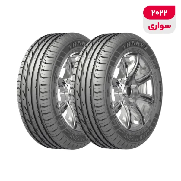 لاستیک خودرو رادیال بارز مدل P624 V Premium Grip با کاربری سواری و سایز رینگ 16 اینچ، فاق 50 درصد پهنا و پهنای 205 میلی‌متر، شاخص تحمل وزن 87 و شاخص سرعت V (حداکثر سرعت 240 کیلومتر بر ساعت)، ساخت ایران، دارای تایر تیوبلس و تکنولوژی رادیال، 2 حلقه
